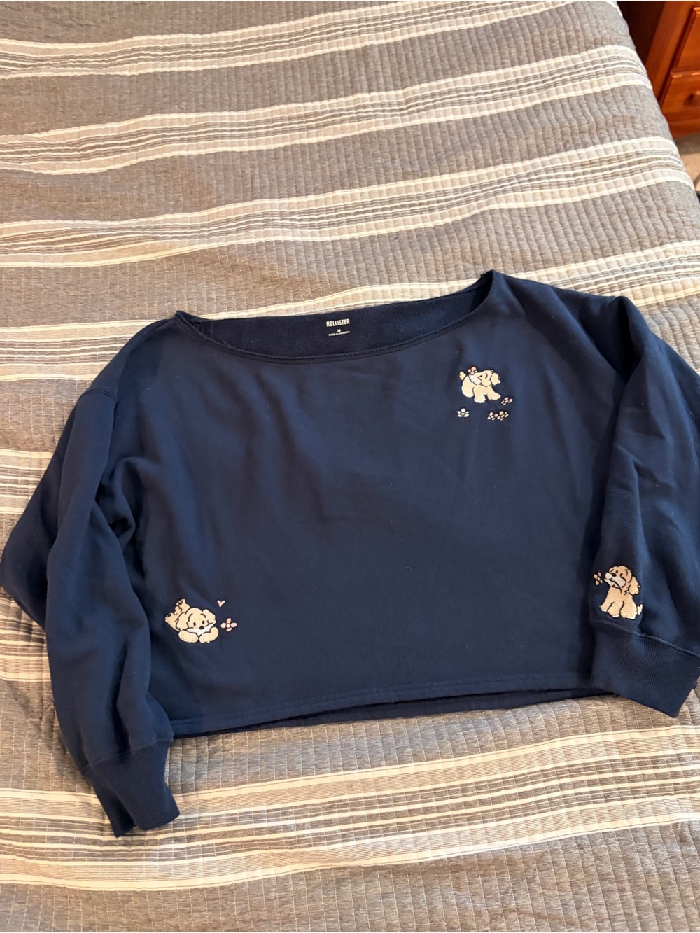 Hollister off the shoulder sweatshirt women’s medium with Puppy Embroidery